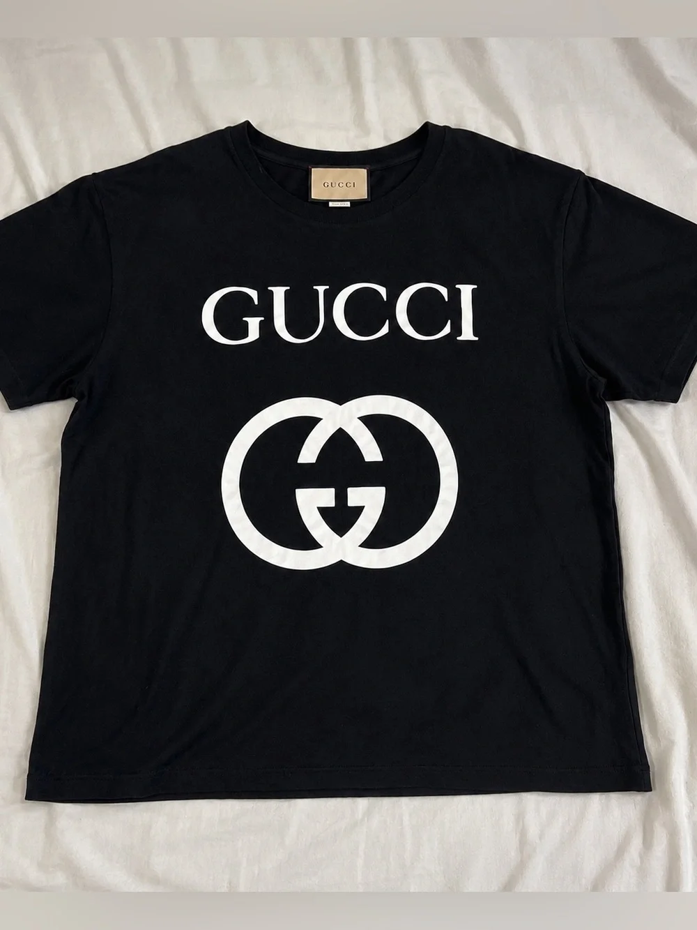 Gucci Black Tee with White Logo Print